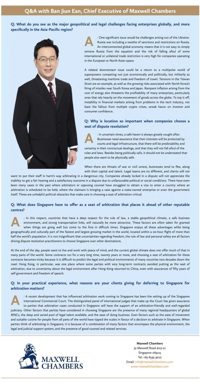 [Article] Q&A with Ban Jiun Ean, Chief Executive of Maxwell Chambers (Asia Business Law Journal)