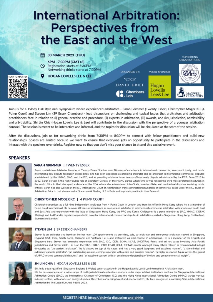 "International Arbitration: Perspectives from the East and the West" by David Grief International Consultancy and Chambers Lab | 30 March 2023