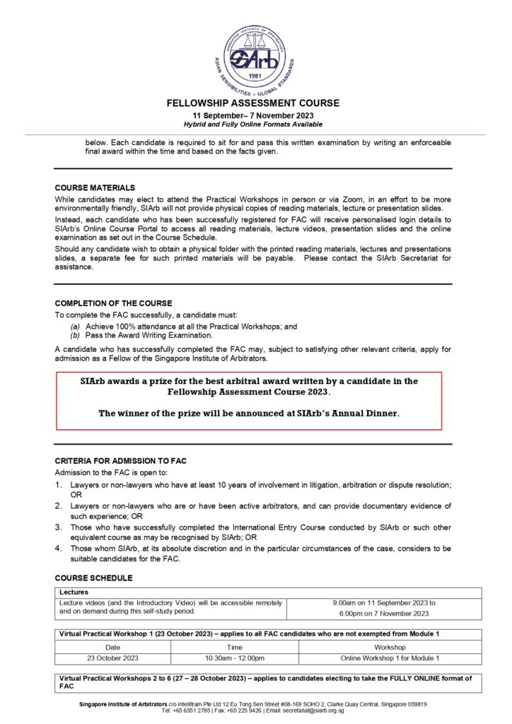 SIArb Fellowship Assessment Course 2023 Brochure Page 2