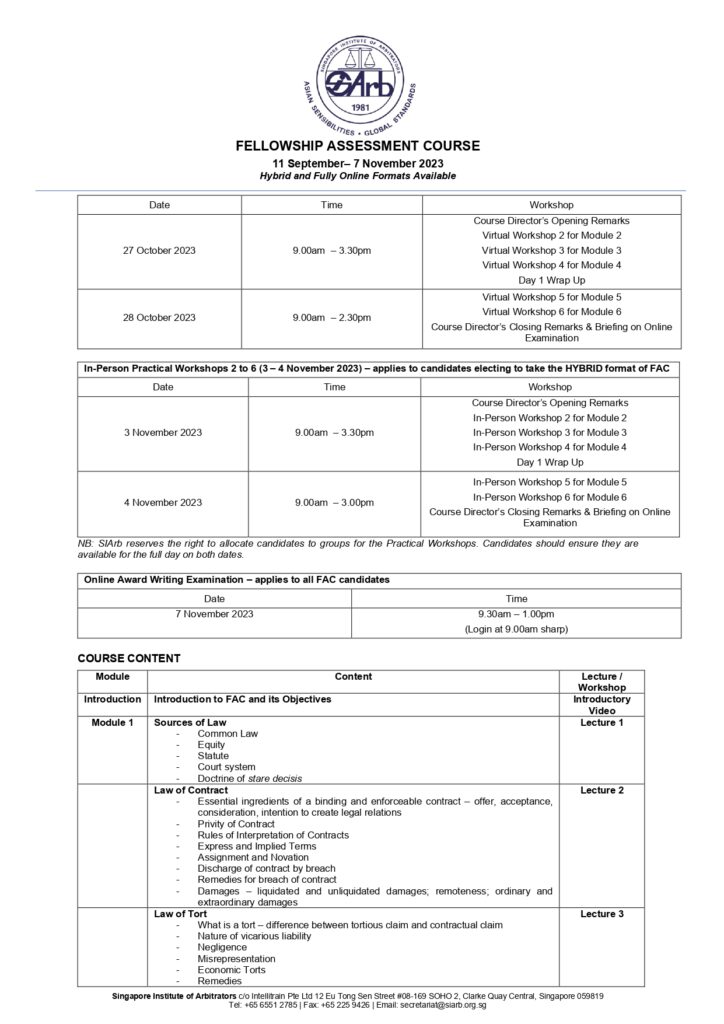 SIArb Fellowship Assessment Course 2023 Brochure Page 3