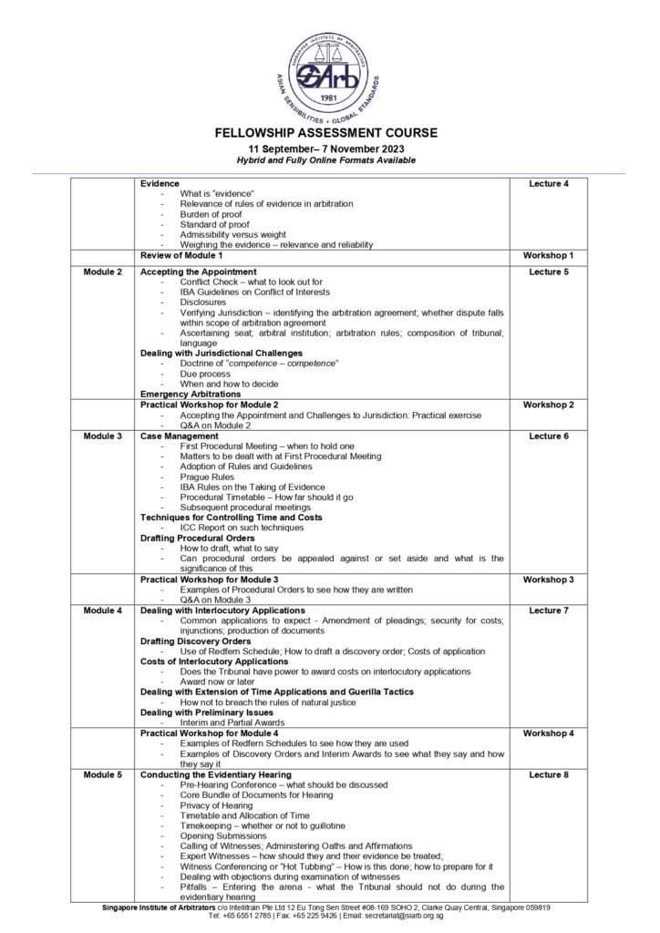 SIArb Fellowship Assessment Course 2023 Brochure Page 4