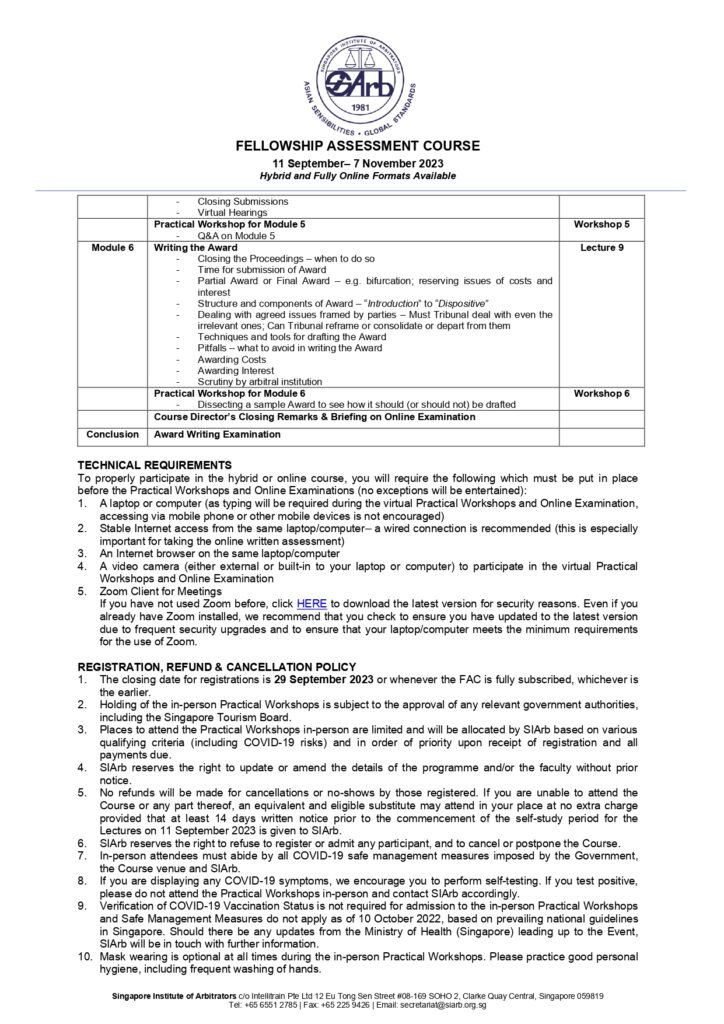 SIArb Fellowship Assessment Course 2023 Brochure Page 5